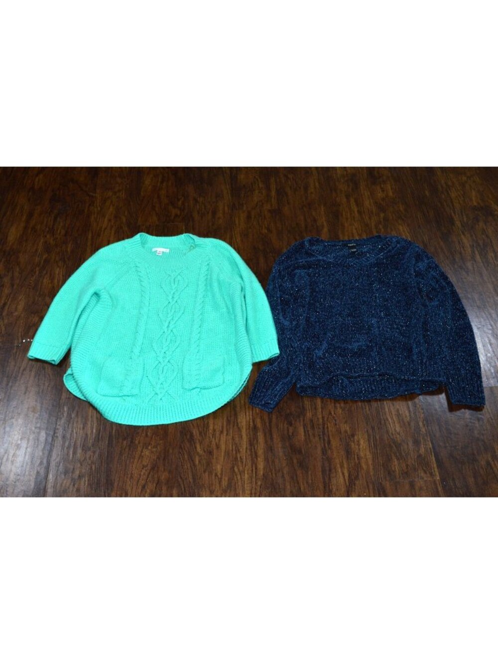 Womens Size Small Knit Sweater Lot of 2 Teal Navy Pullover Cozy Casual Chunky
